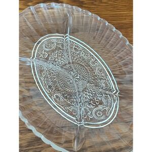 Vintage‎ Clear Pressed Glass MCM Style Divided Relish Dish Oval 3-Section Tray